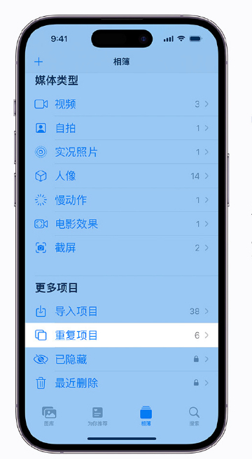 双鸭山苹果手机维修分享升级 iOS 16 后无法查看到“重复项目”相簿怎么办 