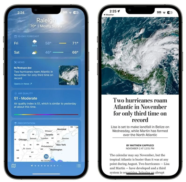 双鸭山苹果14维修分享iPhone 14手机如何看天气时顺带看新闻 